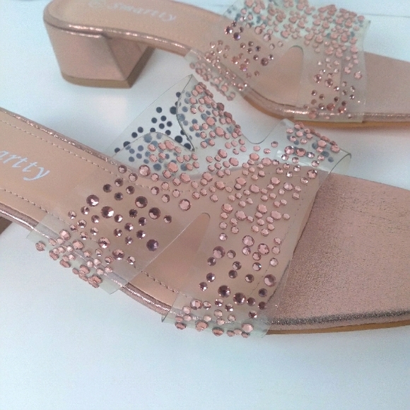 Rose Gold Champagne Sparkle Cut Out Side Open Toe Slide On Sandals-Size 7 NWT HP - Picture 4 of 8